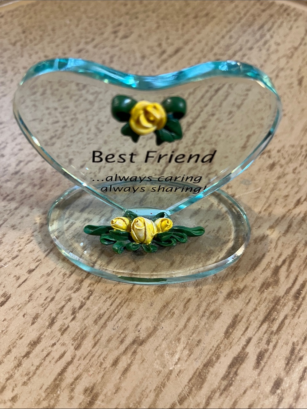 Best Friend Heart Glass Accent with Yellow Rose Detail